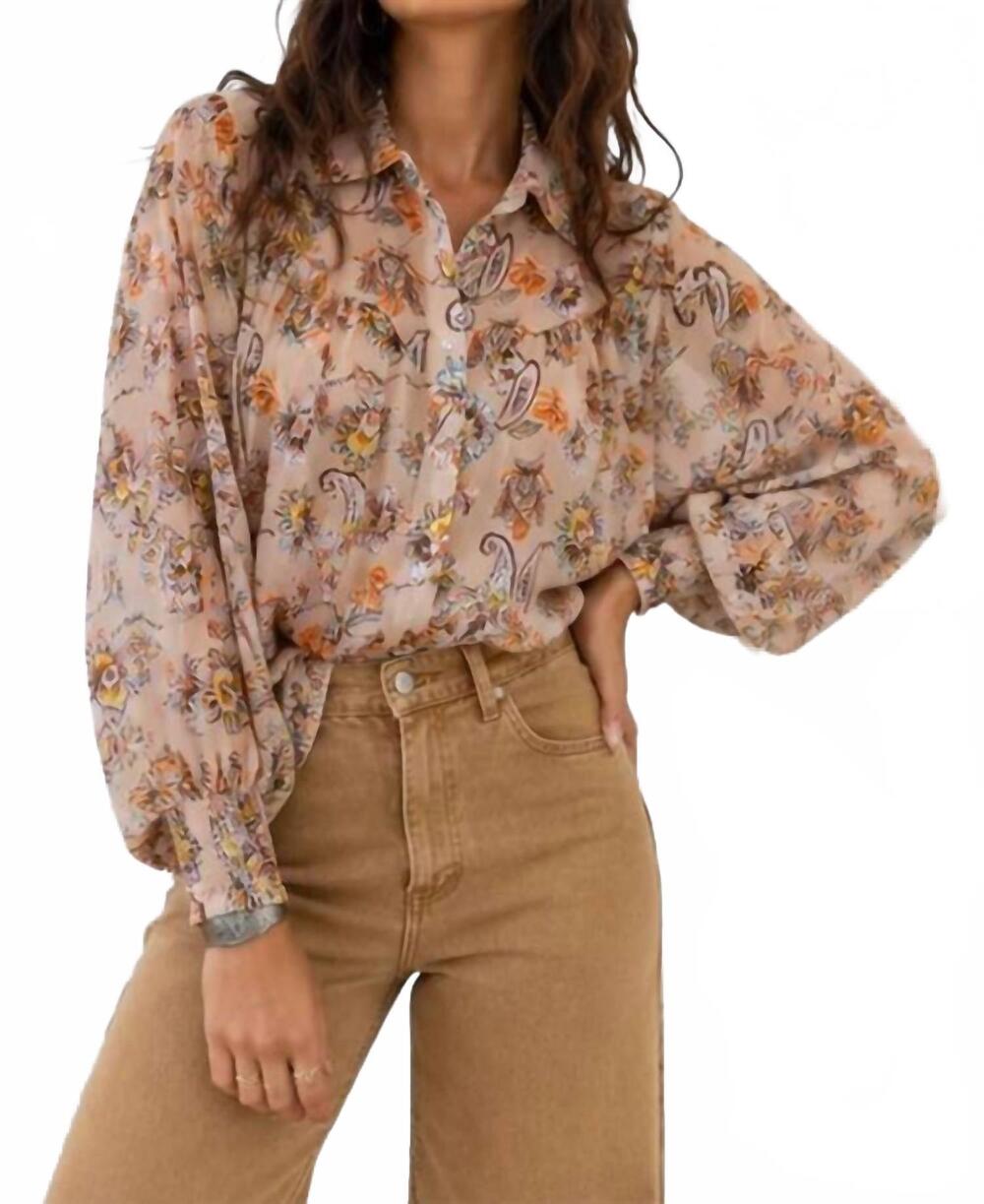 NEW TURQUOISE HAVEN always on my mind paisley yoke blouse in beige